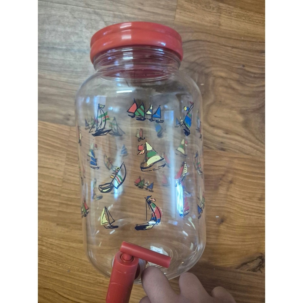 Room Essentials 4.5qt Plastic Sailboat Beverage Dispenser Handle Red Lid S15
